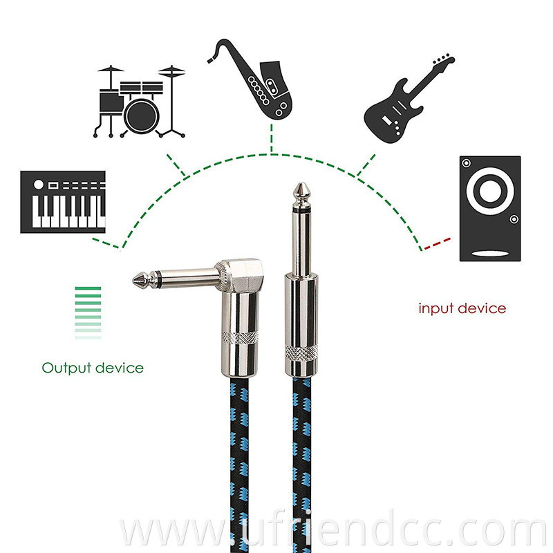 Audio Jack TRS Guitar Cable High Quality Durable Braided Right Angle 6.35mm Instrument Cable Bass Accessories Audio Transmission